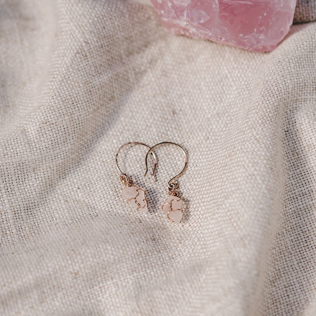 Rose Quartz drop earrings in rose gold