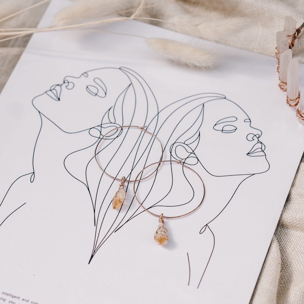 Citrine delicate Rose Gold Hoop earrings by Soul Quartz