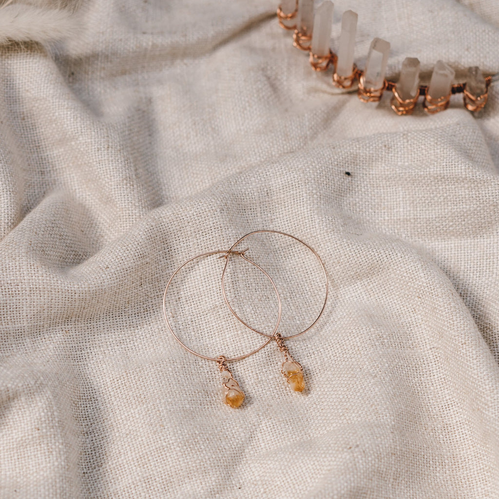Citrine delicate Rose Gold Hoop earrings by Soul Quartz