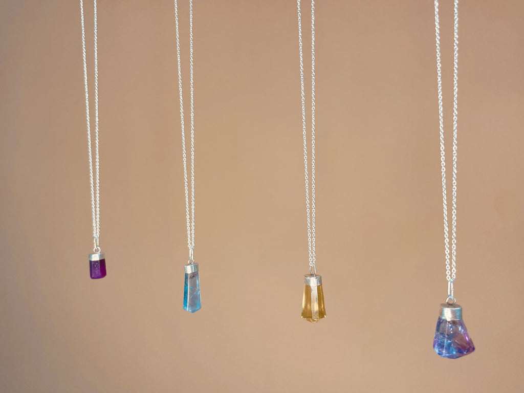 Athena Sterling Silver dainty crystal necklaces in Ruby Citrine and Fluorite