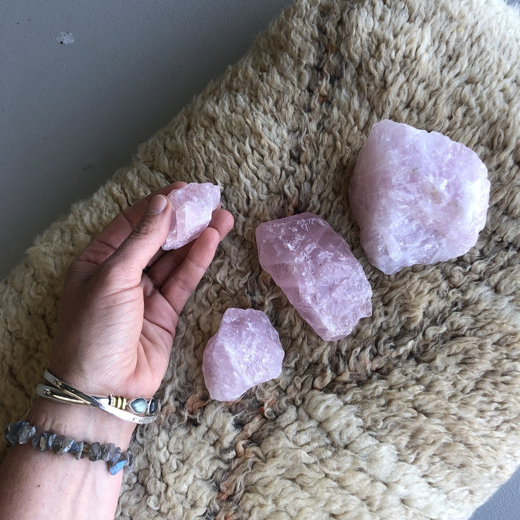 Rose quartz raw chunk size comparison